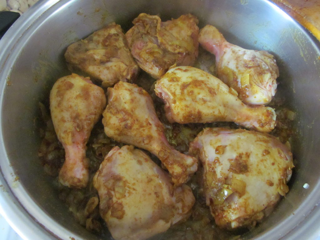 Browning the curry chicken|www.andthentherewasfood.co.za